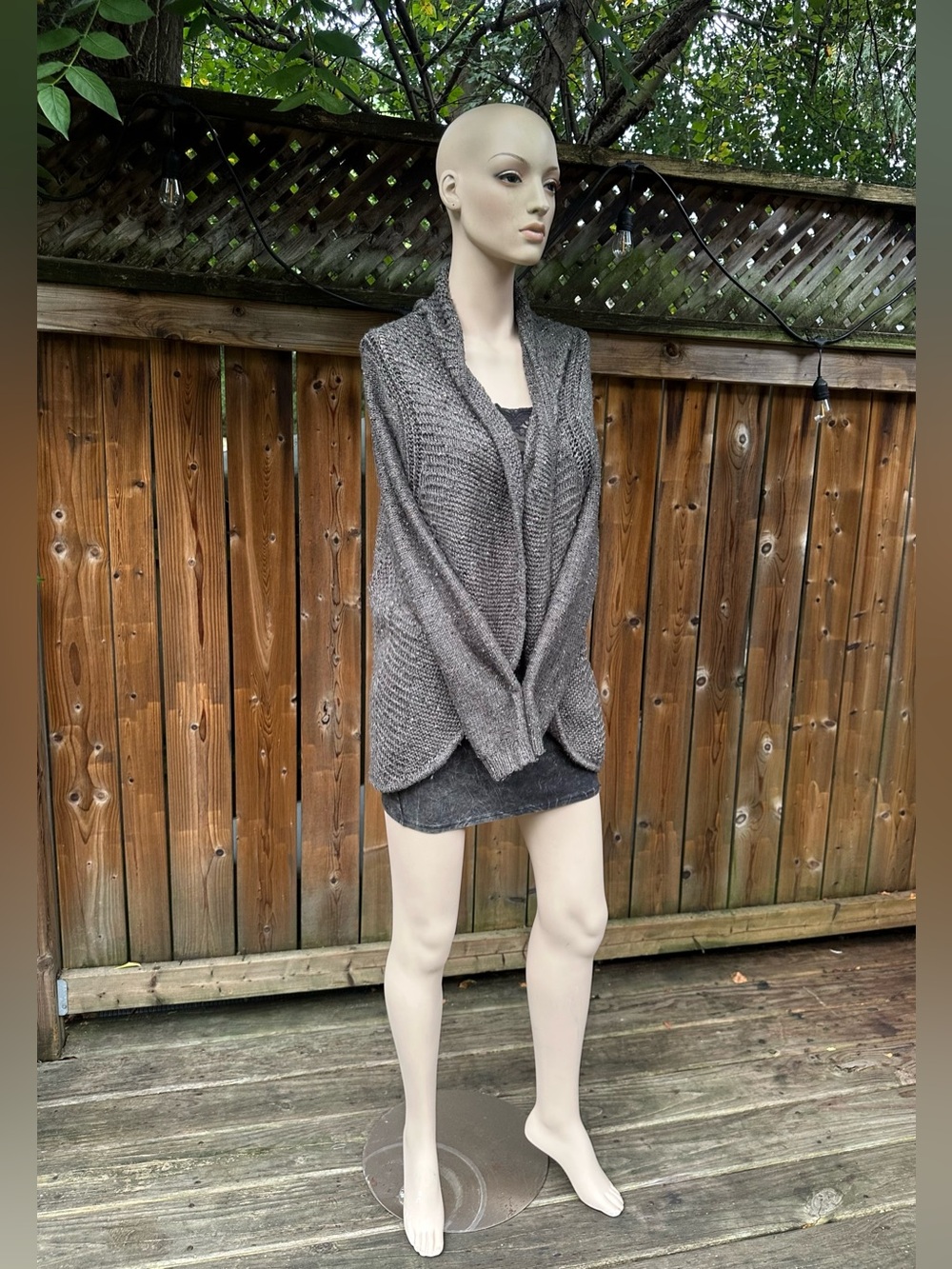 Heather Grey Open-Front Shawl Collar Cardigan